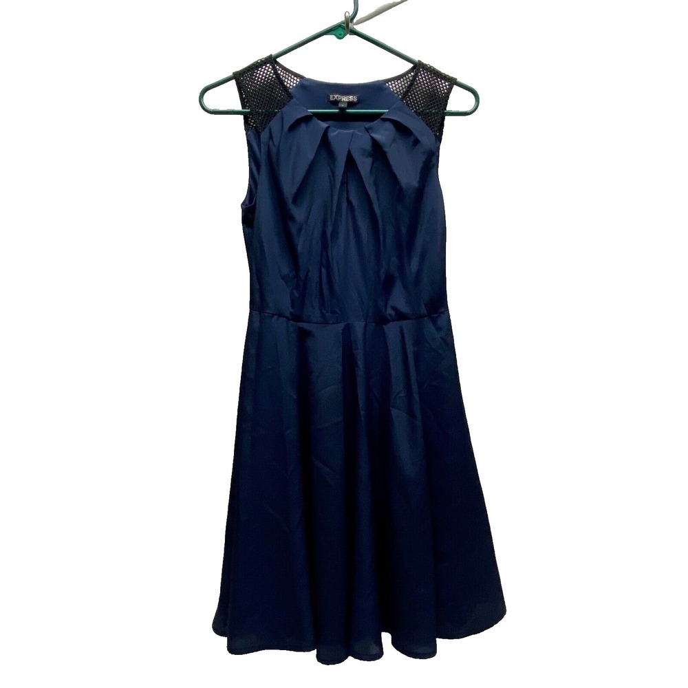 Express Dress Women's 2 Navy Fit & Flare Sleeveless Career Casual Stretch EUC